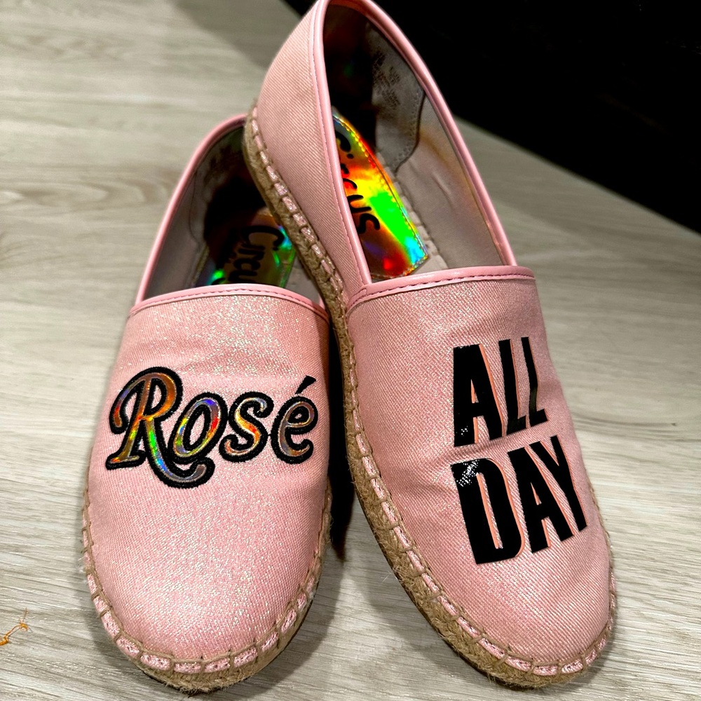 Circus by Sam Edelman Pink Espadrille Flats with 'Rosé All Day' Design size 8